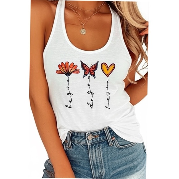 BE YOU Women’s Graphic Tank Top Butterfly Heart Boho Design Racer Back - Picture 1 of 6